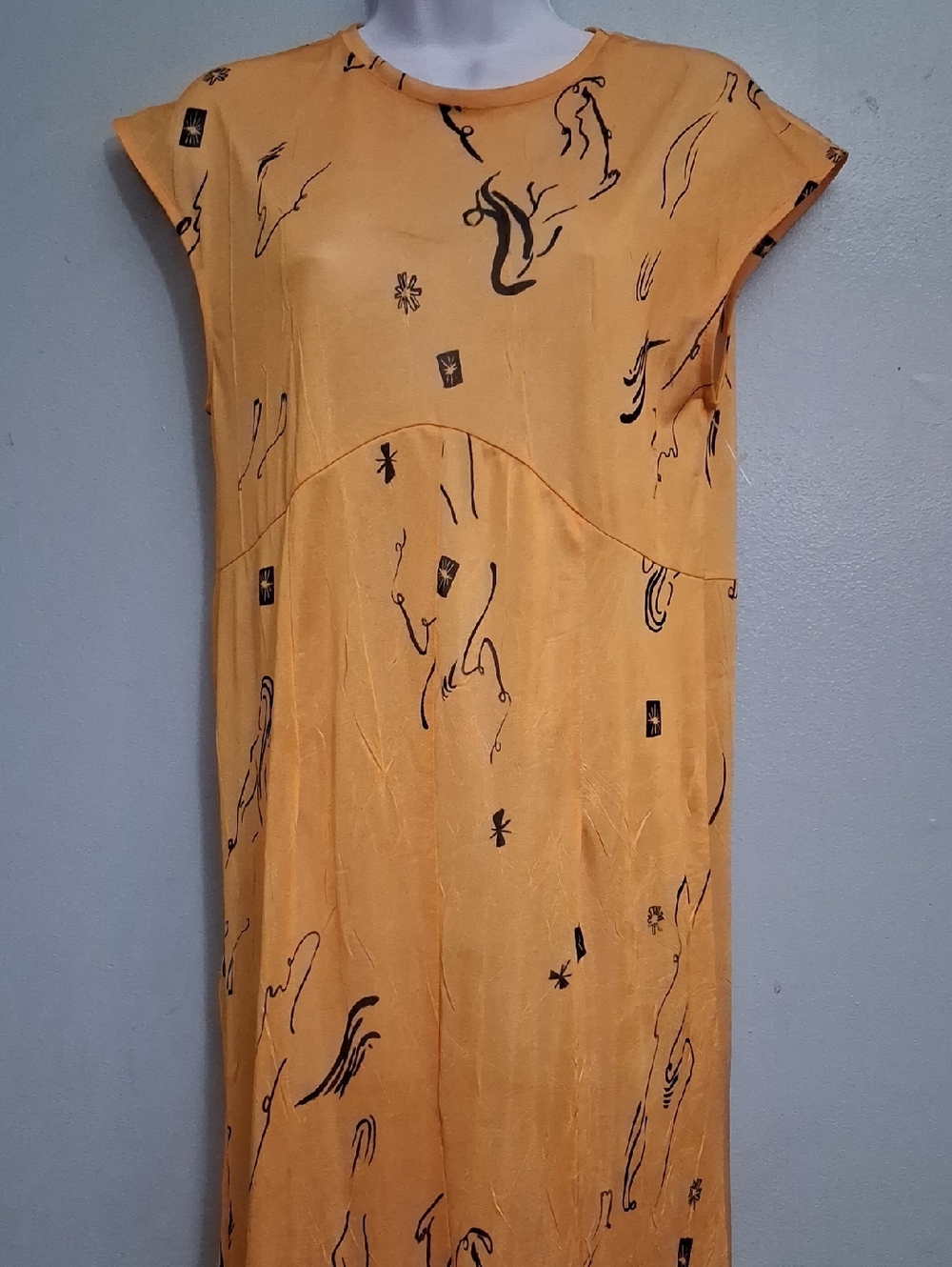 Zara Size Small Women's Orange Abstract-Print Sheer Maxi Dress